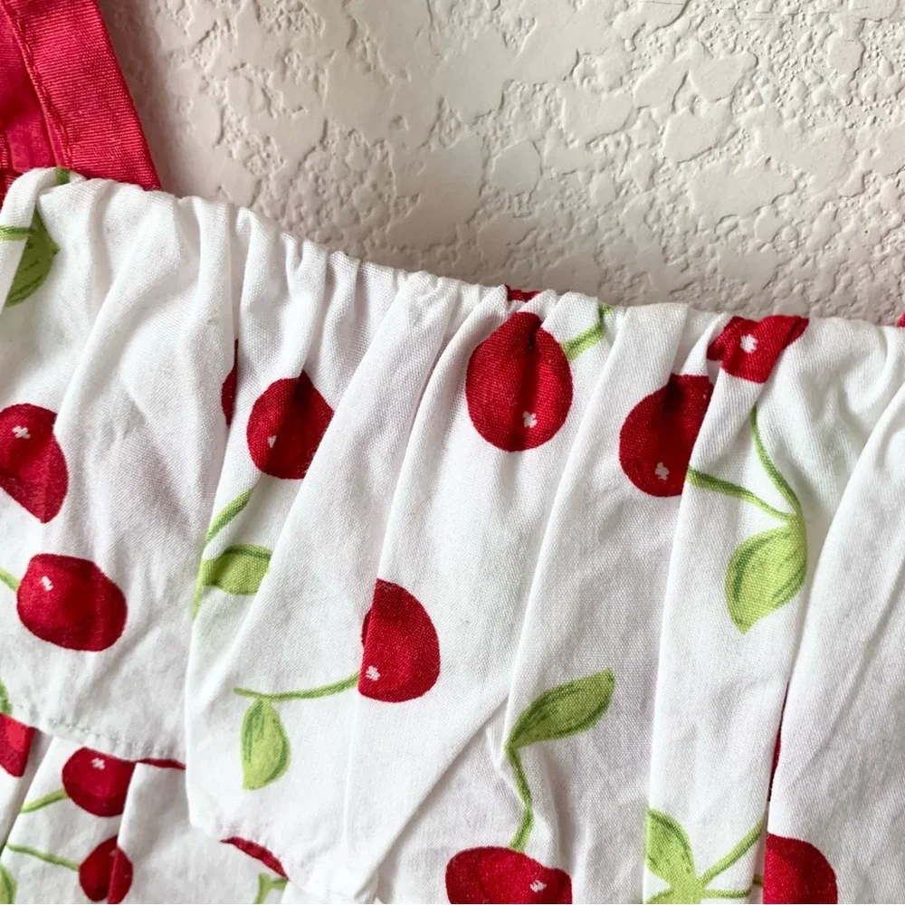 NWOT vintage  100% cotton Cherry bow ruffle dress